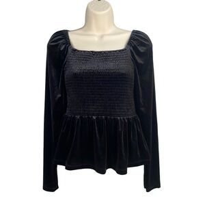 GAP Black Velvet Smocked Babydoll Milkmaid Top XS Dark Romantic Fairy Grunge Y2k